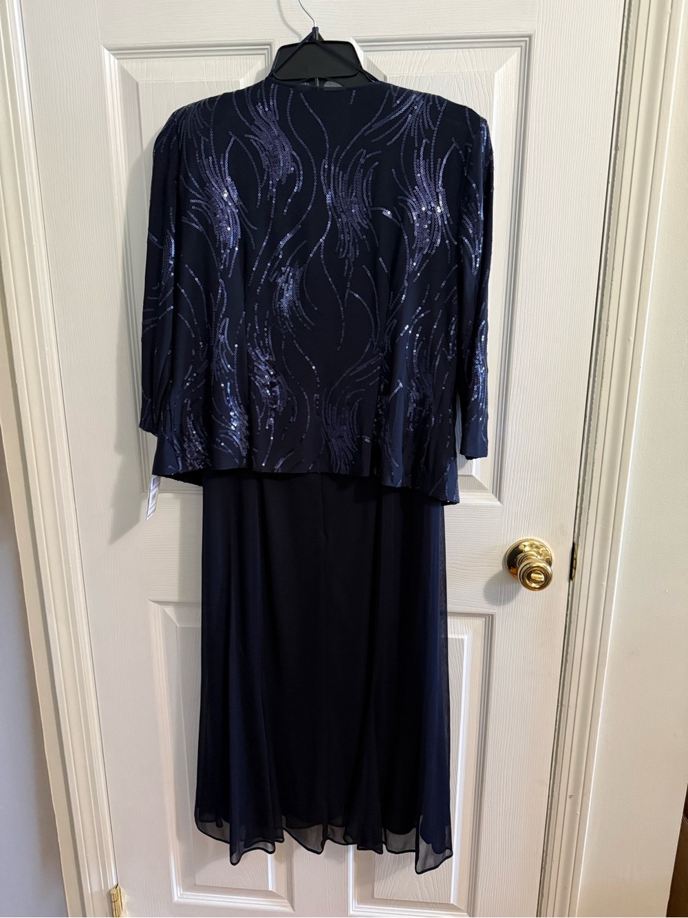 Alex Evenings Navy Sequin Jacket and Dress Two-Piece - Picture 6 of 7